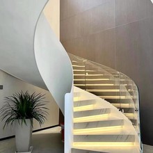 室内卷板楼梯家用别墅弧形楼梯复式钢结构旋转楼梯阁楼轻奢楼梯