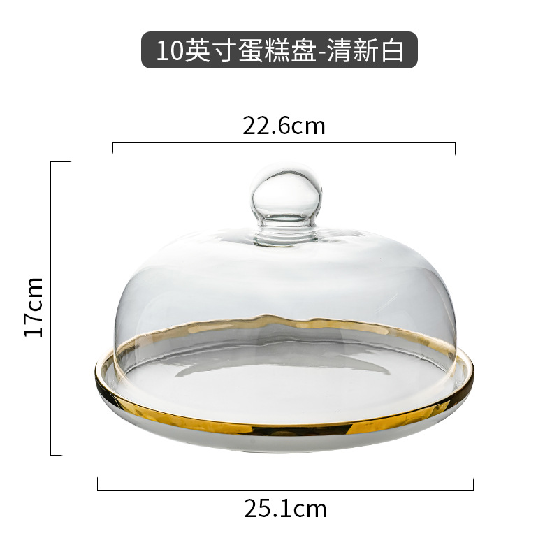 Bandeja de pastel de cerámica con cubierta de vidrio transparente boda cumpleaños fruta postre prueba placa tarde té placa