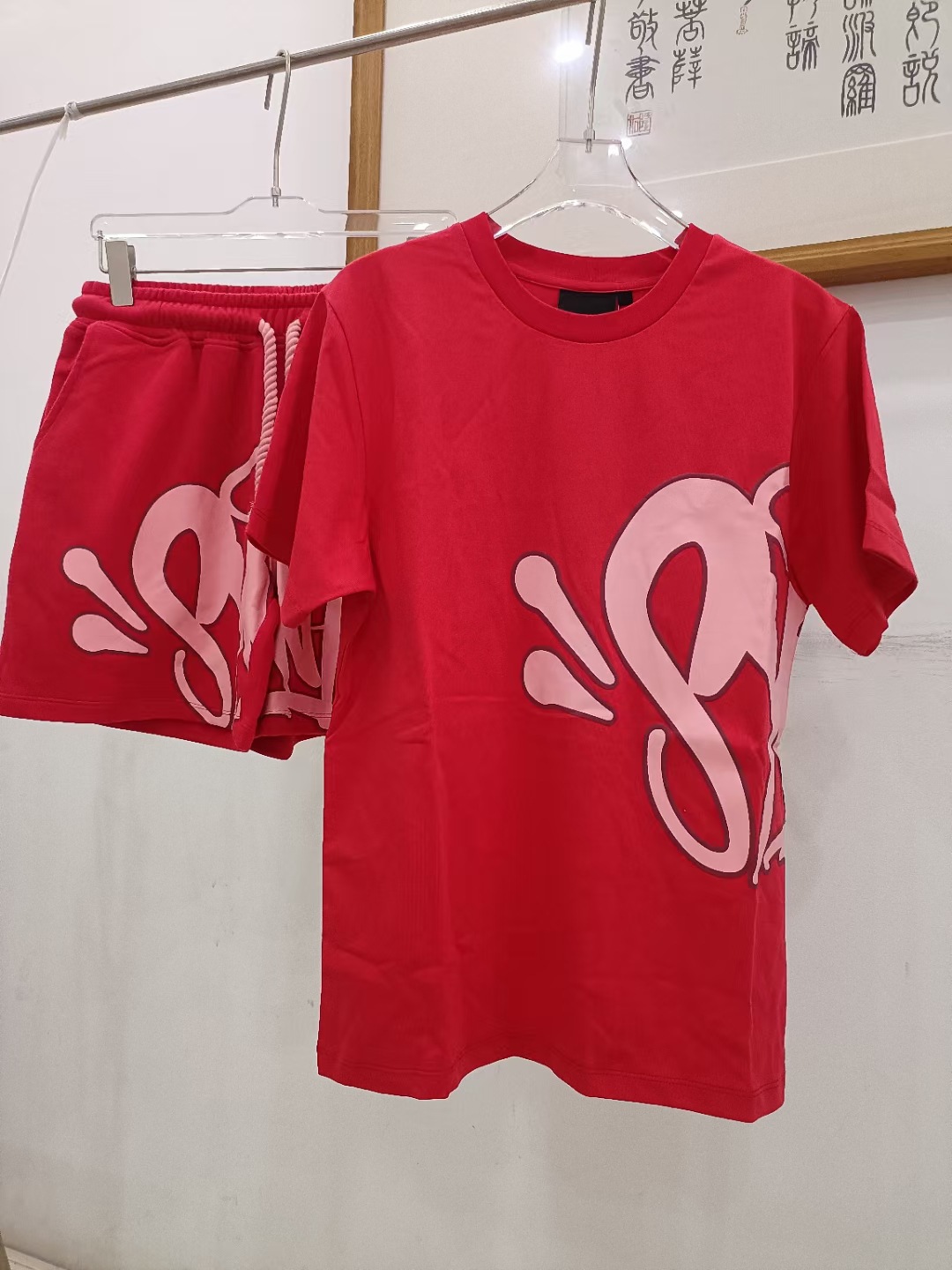 High Street hip hop espuma carta impresa de manga corta Camiseta pantalones cortos de los hombres de la marca de moda de verano de ocio traje deportivo