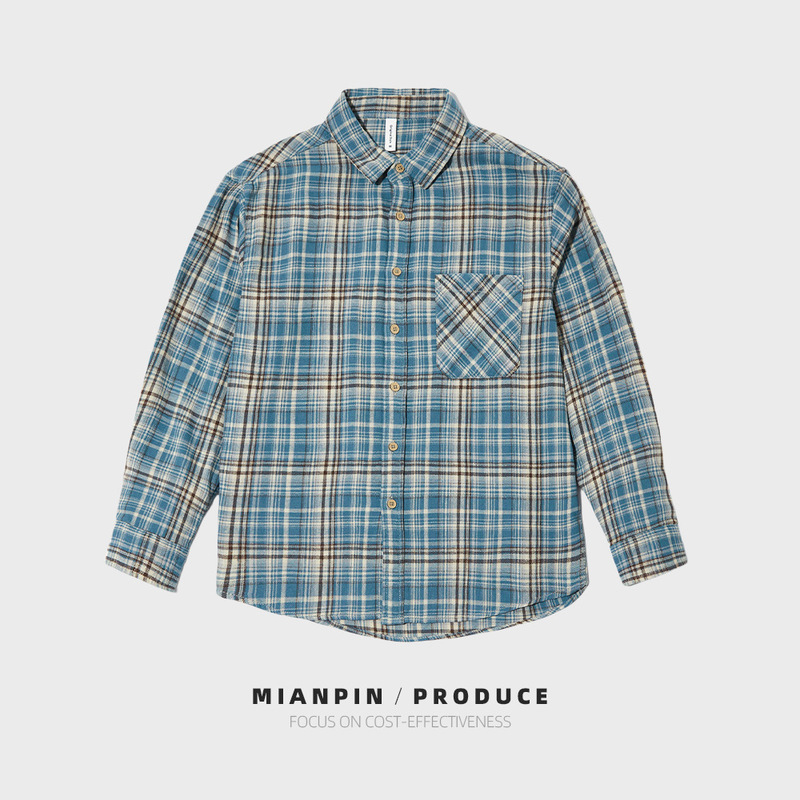 Spring Cotton Men's Long Sleeve Shirt Casual Vintage Check Shirt Loose Comfortable Top Fashionable Jacket D293