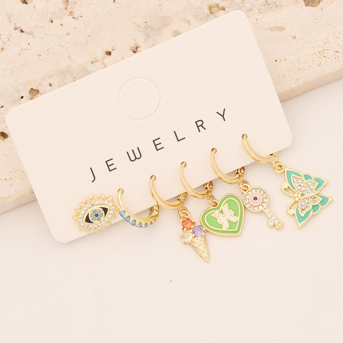 butterfly, key, ice cream, star, copper earring