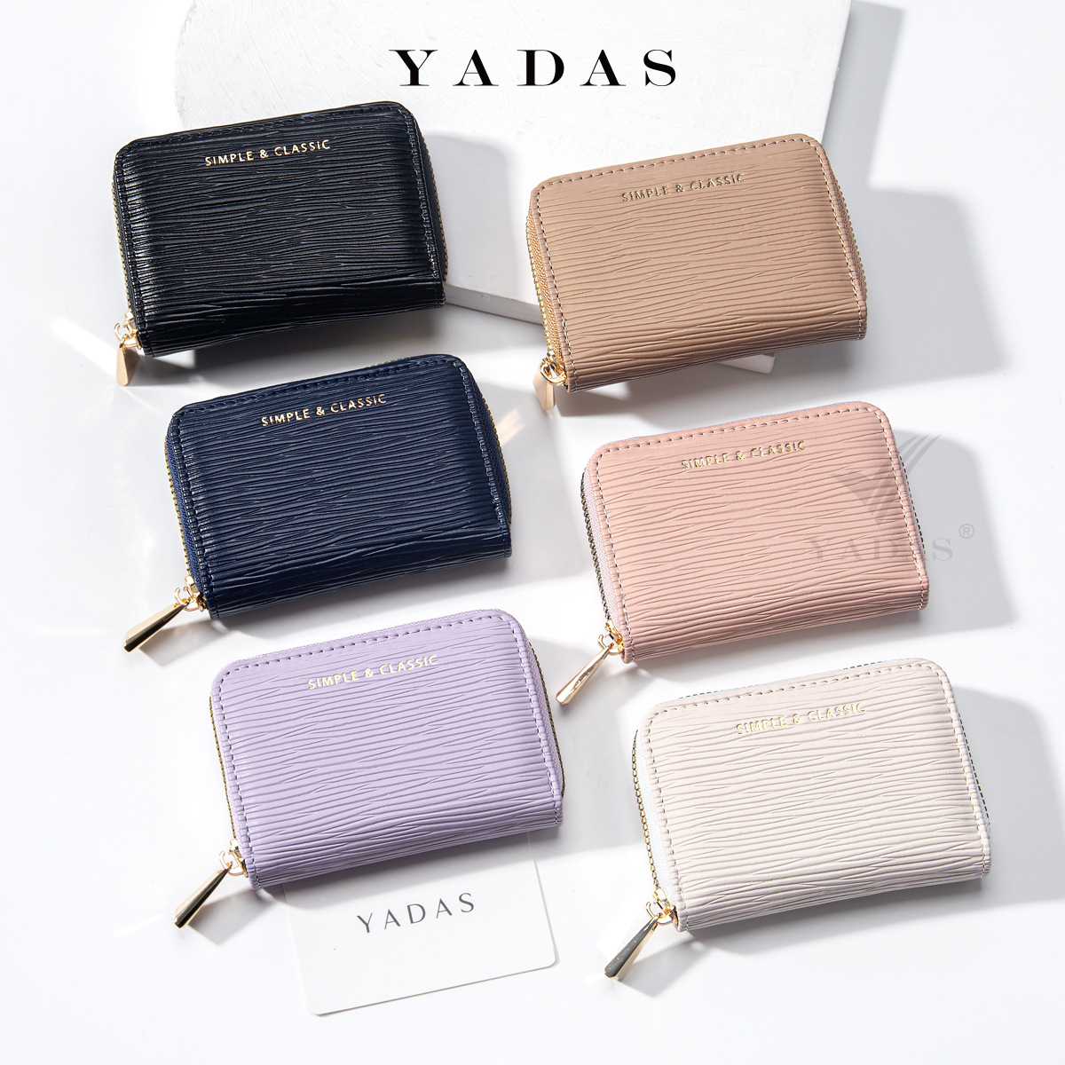 YADAS nueva cremallera mini ondulación de agua explosión de color sólido multi-cartón órgano de mujer PU bolsa de tarjetas al por mayor