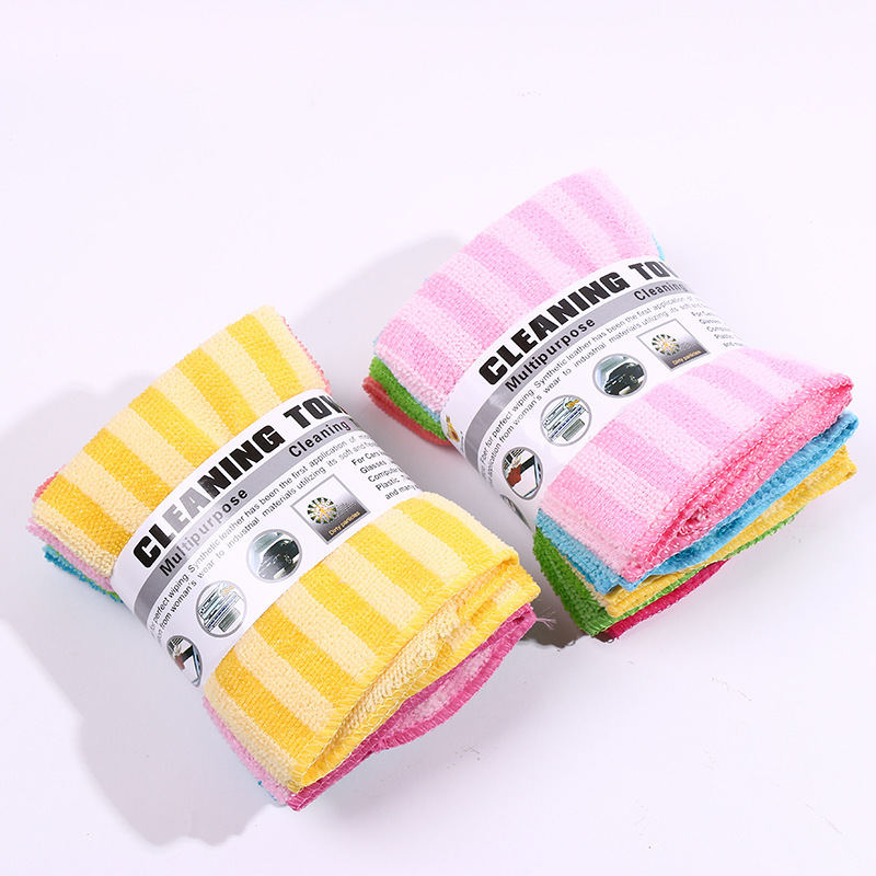 Striped Cleaning Cloths in Stock, Microfiber Classic Two-Tone Stripes, Multiple Colors Available, Absorbent Dishwashing Cloth, Easy to Clean, Wholesale