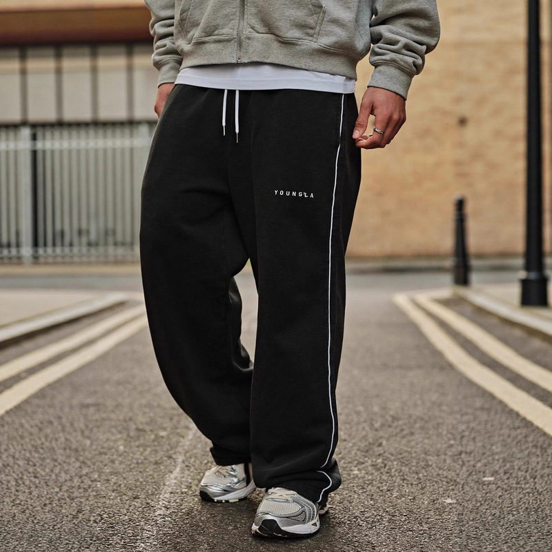 Youngla American Style Male Sweatpants Jogger Muscle Sports Fitness Training Trousers Cotton Embroidery Wide Leg Pants