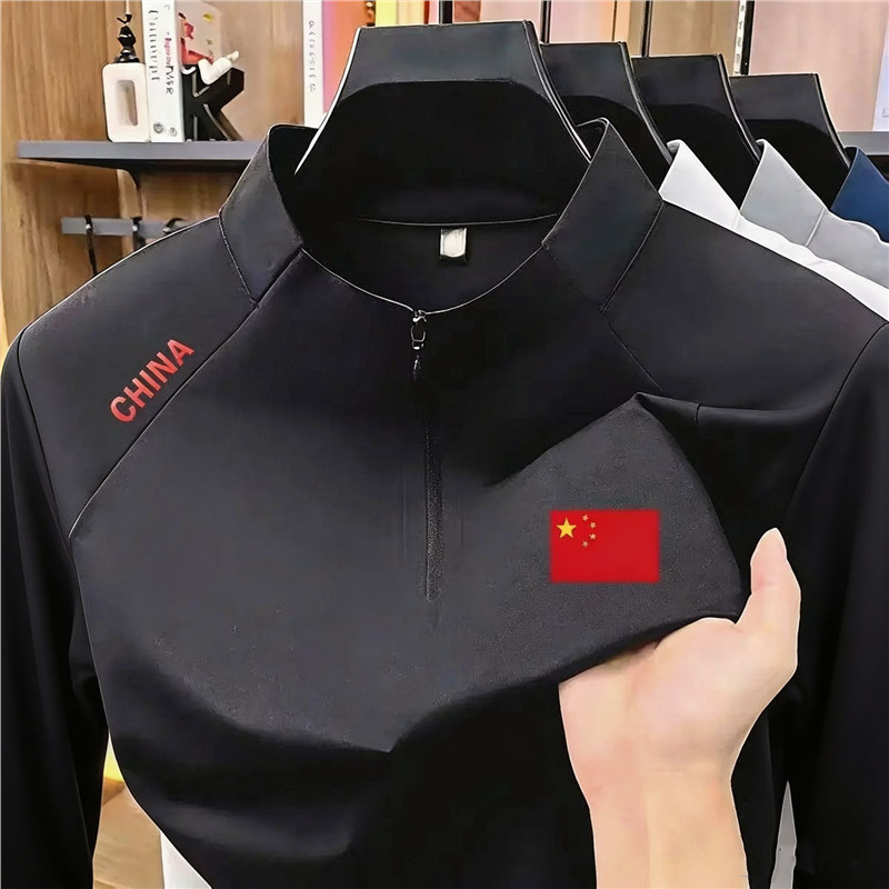 Summer new half-zip quick-dry short-sleeve breathable ice silk POLO sports T-shirt for running, fitness, and outdoor activities