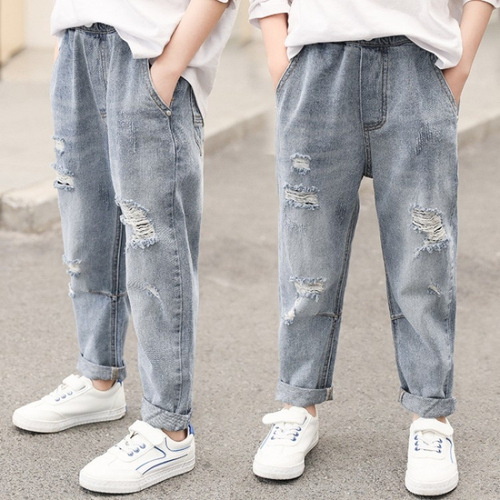 Boys' Thin Denim Pants, Single-layer Trousers, Boy's Long Pants, Stretchy Slim-fit Children's Clothing for Spring, Summer, and Autumn—Fashionable Single-layer Trousers