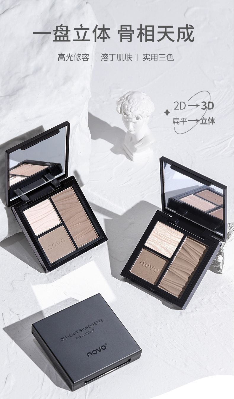 NOVO Multi-effect Three-color Facial contouring Tray for three-dimensional brightening of the face, highlighting the under-eye contour, side profile and nose profile, and all-in-one contouring tray details Picture