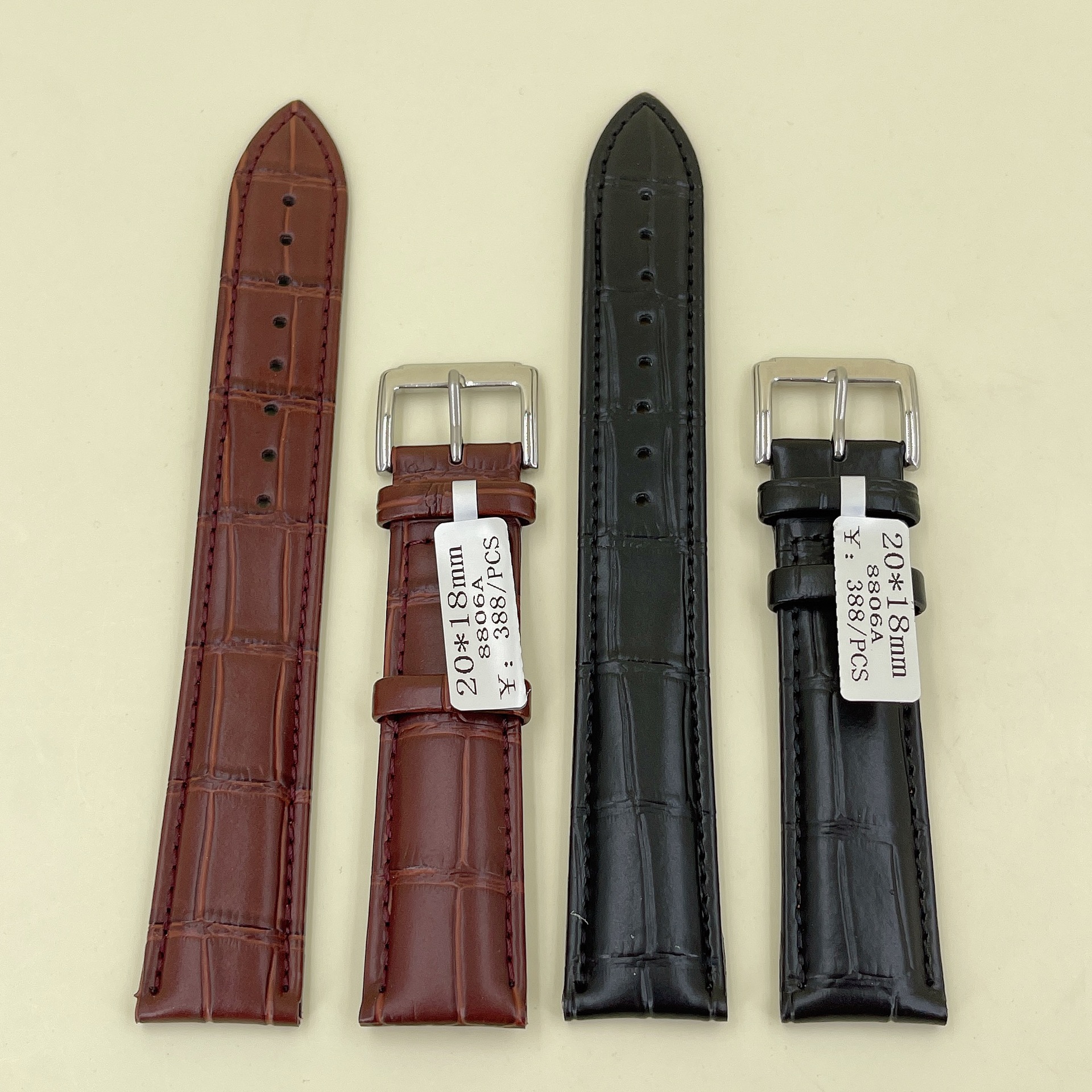 手表配件 男士粗碗表链带牛皮特长皮表带 加长竹节纹针扣皮带