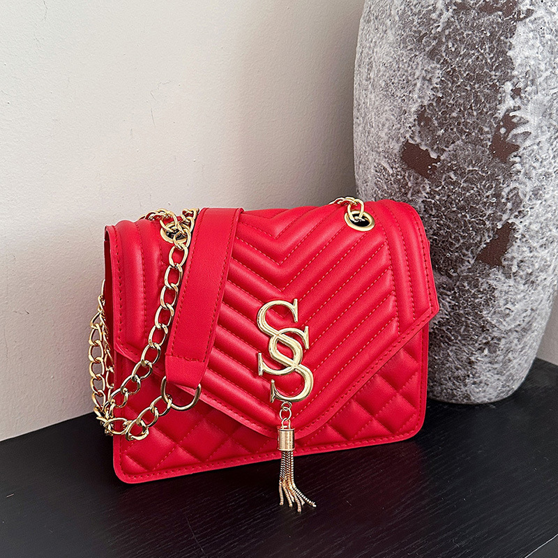 Bolso de cadena de diamantes para mujer 2024 nuevo estilo de fragancia pequeña gran capacidad neto pequeño bolso cuadrado bandolera de todo fósforo