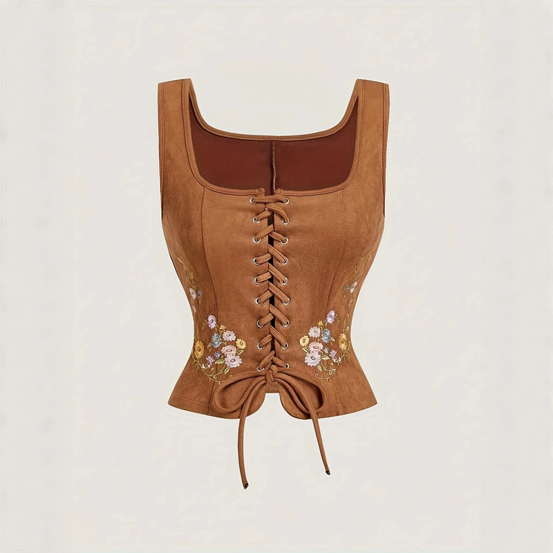 Brown Embroidered Lace-Up Vest, Bohemian Style, Music Festival Clothing, New Chinese Style Bohemian