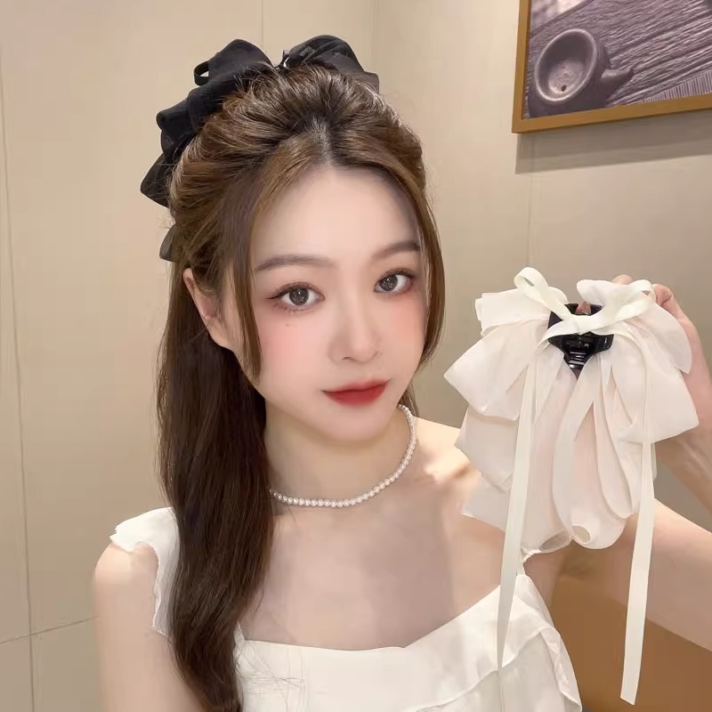 Otoño y invierno arco negro tira agarrar clip de cabeza de mujer cauda de caballo alta media bola de cabello tocado fijo clip de pelo