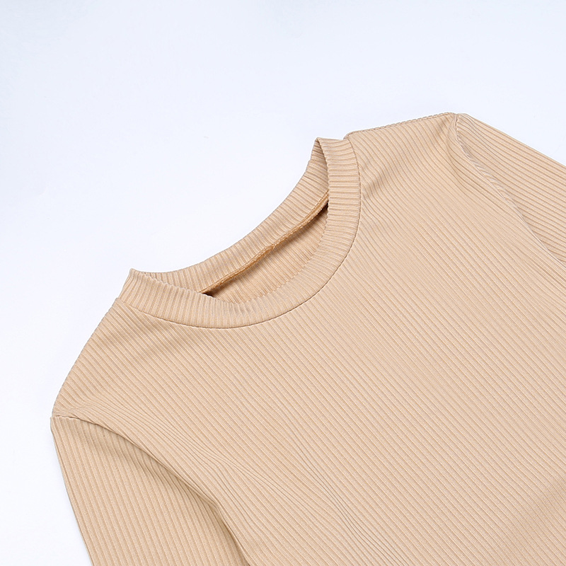 Casual Solid Color Round Neck Long Sleeve Regular Sleeve Patchwork Backless T-shirt