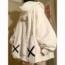 宽松外套女拼接宅系兔子软妹感学院风帽衫设计可爱蕾丝印花雪尼尔