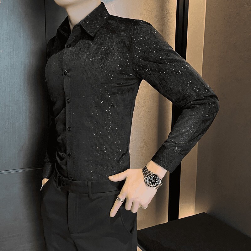 High-End Shirt Men's Long-Sleeved Spring and Autum 2025 New Fashion Trend Handsome Men's Baby's Breath Casual Shirt