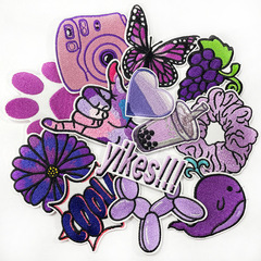 New Purple Series Fabric Patch Computer Embroidered Label Backing Glue Ironing Wholesale Clothing Accessories Decorative Patch