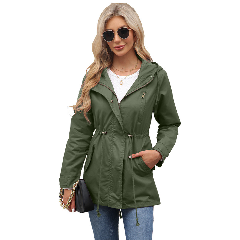 2022 New Cotton Hooded Coat Women's Spring and Autumn Coat European and American Large Size Loose Solid Color Cross-border Women's F596-1
