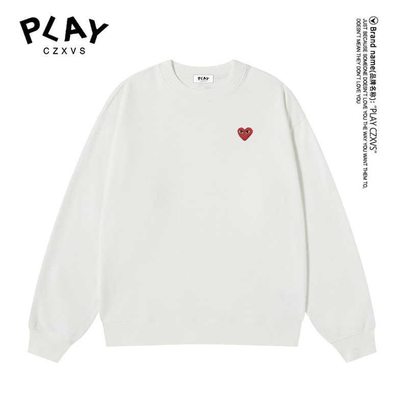 Japanese-Style Heart Embroidery Long-Sleeve Crew Neck Sweatshirt for Couples, Trendy Brand Pure Cotton Base Shirt Heyplay Solid Color T-Shirt