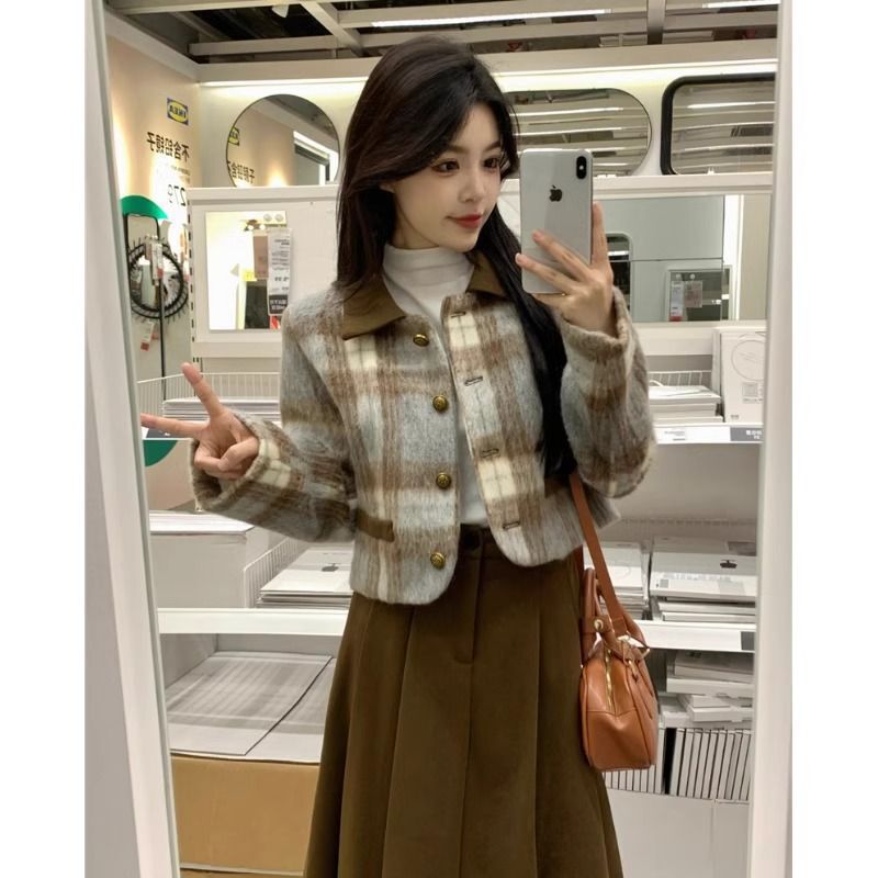 网红两件套毛呢外套女装秋冬2025新款百褶半身裙小香风套装裙子女|undefined