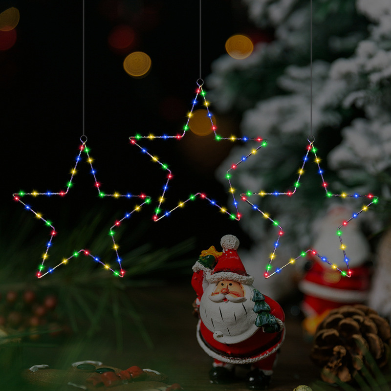 クロスボーダークリスマスハンギングライト屋外トレンディスターデコレーションライトレストランクリスマスパーティーペンタグラムウィンドウライト|undefined