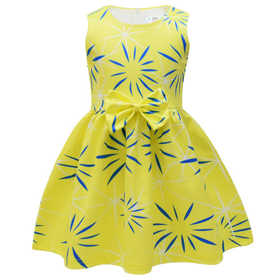 Cross-border source of new digital printing cartoon printing girls dress girls bow dress