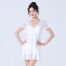 宽松连体遮肚显瘦泳短款裙式纯色温泉泳装显瘦遮肚高级感泳装批发