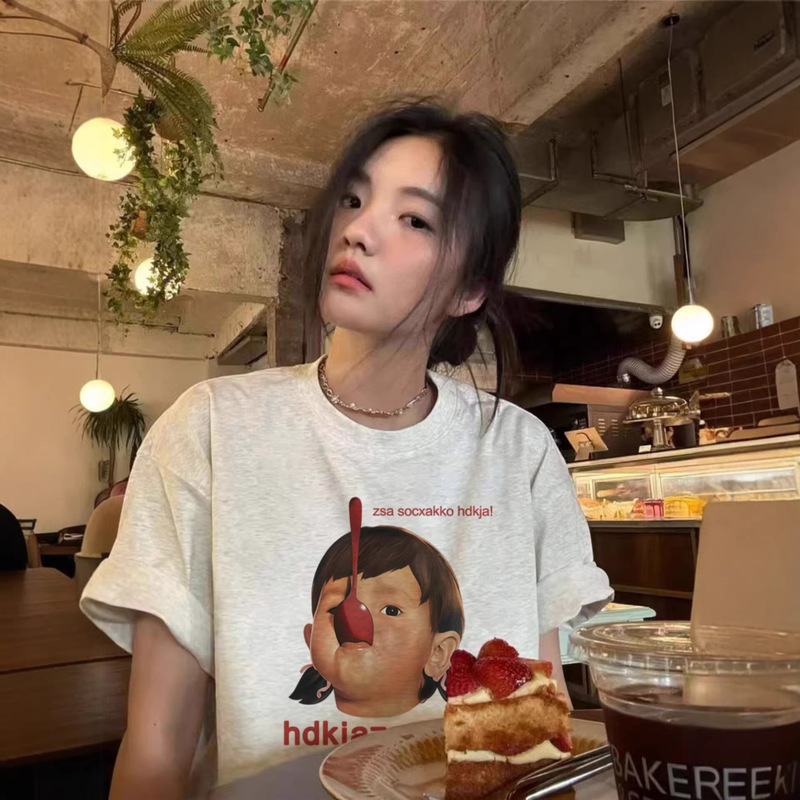 2026 New Popular Summer Pure Cotton Short-Sleeve T-Shirt for Women with Unique American-Style Loose Fit and Regular Shoulder Design