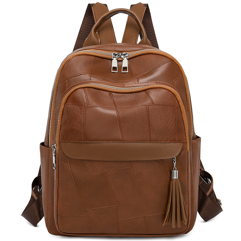 2024 nuevo estilo borla mochila de cuero suave para mujer costura moda retro ocio transfronterizo mochila de gran capacidad para viajeros