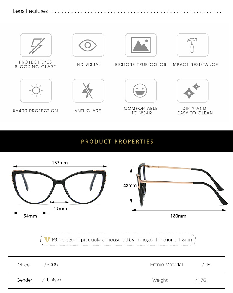 45g Weight Full Frame Glasses Structure Glasses Classification Ac Lens Material Cat Eye Glasses Style Daily Occasion Gradient Color, Solid Color, Leopard Pattern All Seasons Season Women's Gender Hip-Hop Style Hip-Hop Gradient Color Solid Color Leopard Ac Cat Eye Full Frame Optical Glasses 2