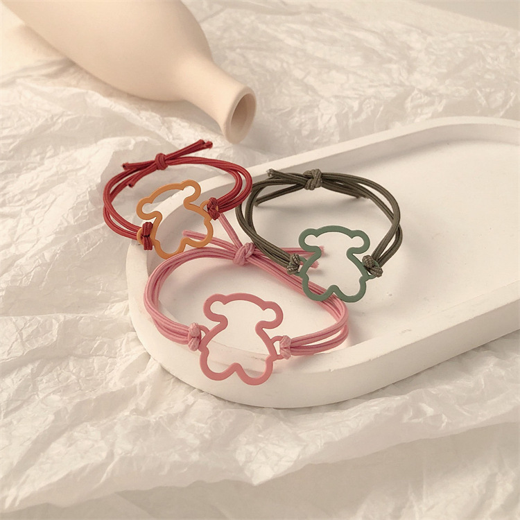 Oso de metal banda de goma anillo de cabello de niña corazón de alta elástica cuerda de cabeza temperamento de cabello de cola de caballo accesorios de cabello