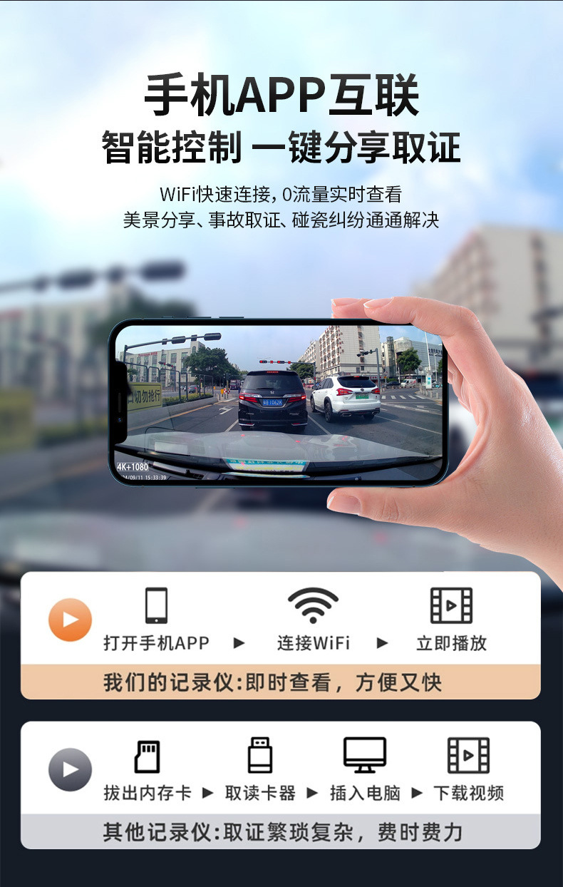 U20 Special Vehicle-Specific Dash Cam with No-Wiring, Non-Damaging Installation, Ultra-High-Definition 4K Car Night Vision Reversing Image