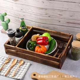 简约木制咖啡托盘家用桌面水果点心收纳盒实木红酒储物木盒