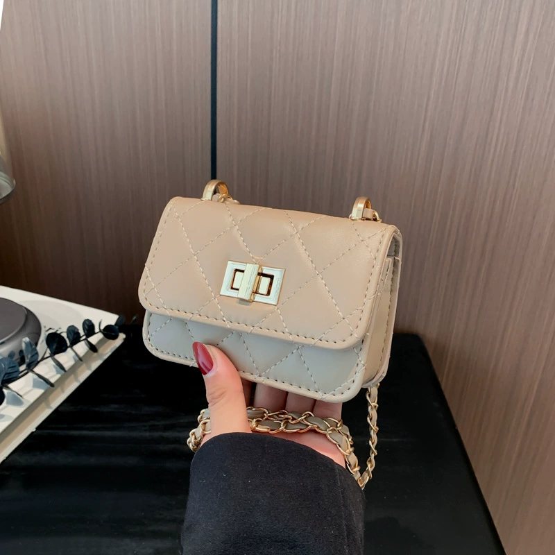 Mini Quilted Shoulder Bag, Small Chain Strap with Turn-Lock, Trendy Spring Accessory