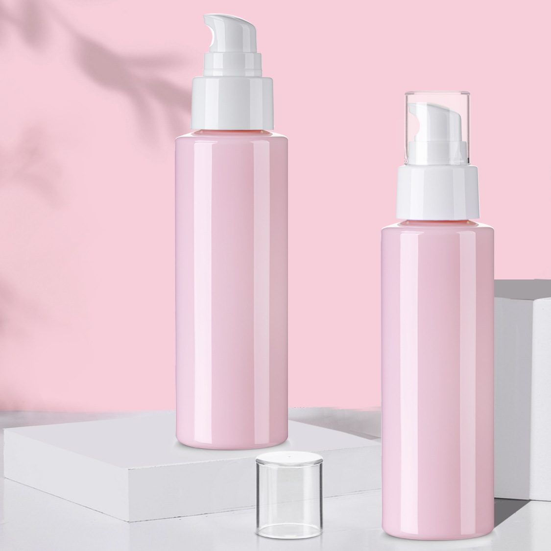 100ml粉色PET喷雾瓶 圆形平肩塑料乳液瓶 50ml小样瓶 120ml水乳瓶