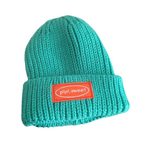Sweet, cute and cool~Lake blue woolen hat for women, embroidered patch thick woolen hat, winter Korean style knitted hat