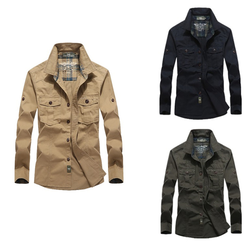 Camisa de manga larga para hombres al por mayor transfronteriza para hombres nueva fábrica de ropa para hombres directa para hombres camisa militar de talla grande casual para hombres