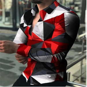 Europa y América primavera nuevo tigre comercio exterior transfronterizo hombres camisa de impresión digital 3D camisa de manga larga para jóvenes hombres