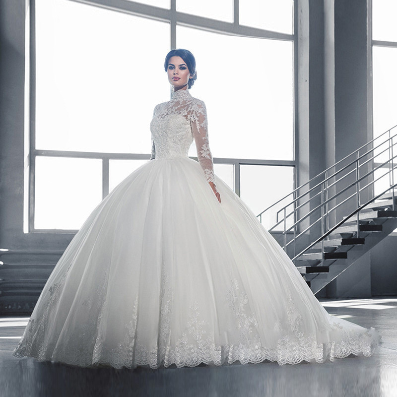 Vestido de novia de encaje, modelo 2026, de manga larga con cola, elegante, de alta gama, blanco, venta al por mayor de fábrica. image 6