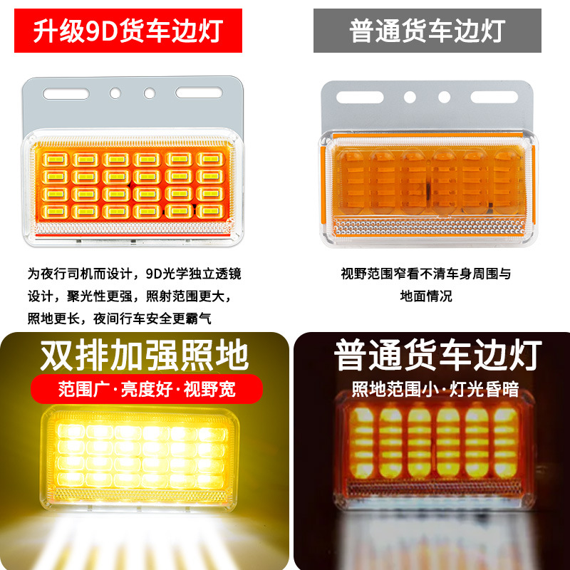 Luz lateral del camión 24V impermeable Super brillante luz lateral del coche LED luz fuerte luz de la cintura luz del neumático del piso del remolque Luz de marcha atrás