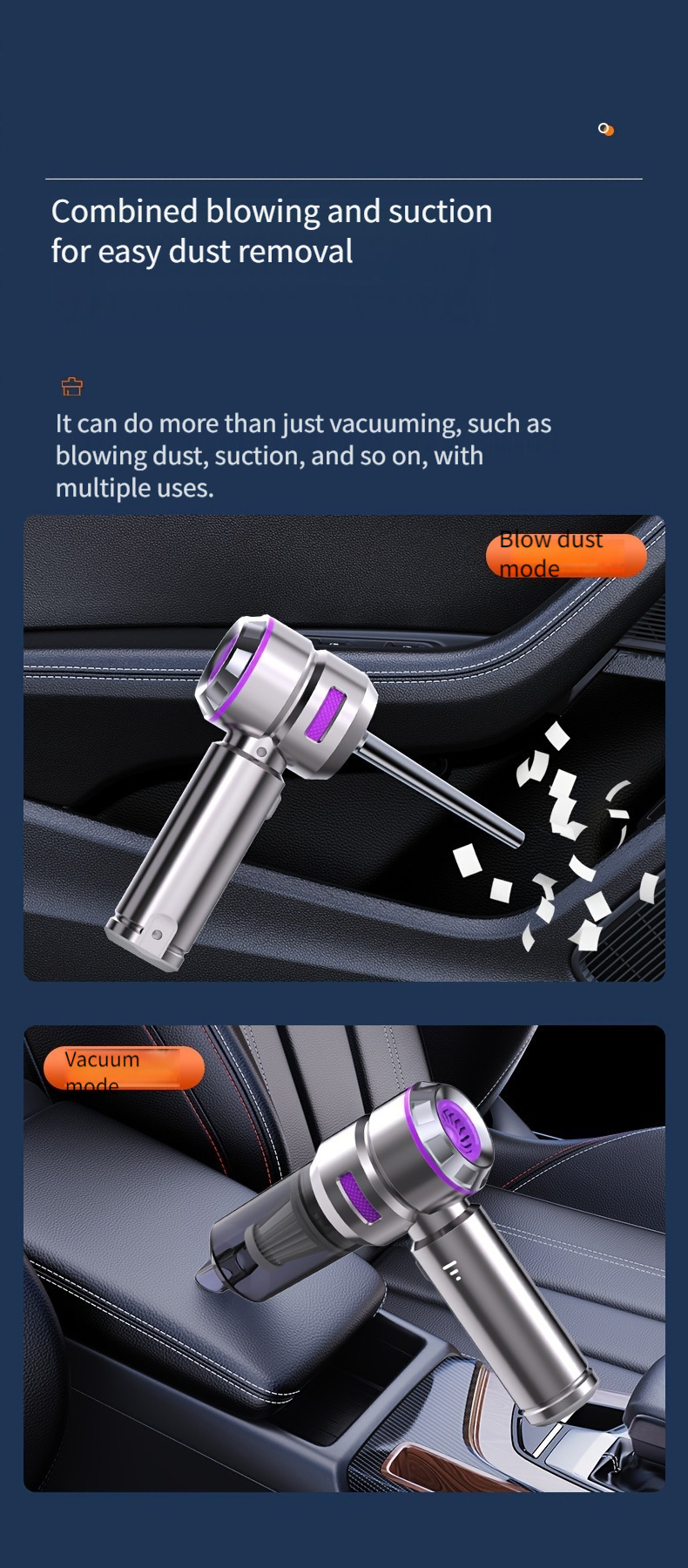 Car-Mounted High-Suction Vacuum Cleaner with Wireless Power Display, Portable Brushless Motor, Household Handheld Dust Remover and Blower