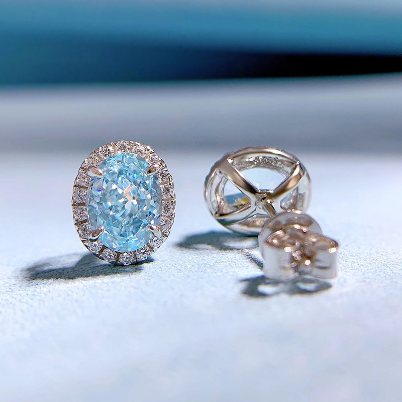 Daily Occasion 925 Sterling Silver Material 1 Pair 925 Sterling Silver High Carbon Diamond Oval Ear Studs
