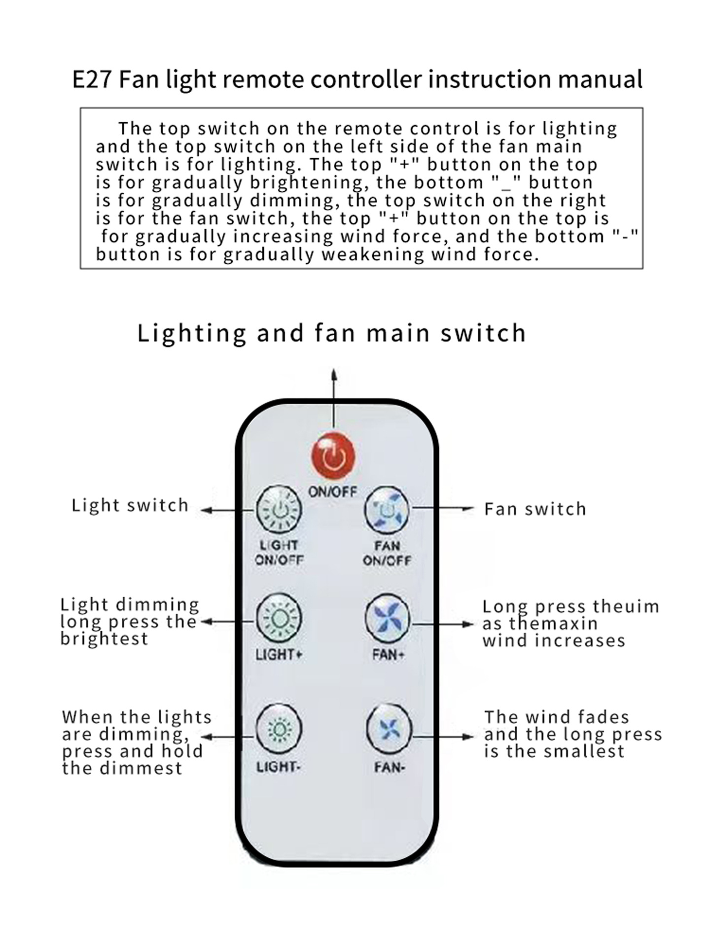 YED Fan Light E27 in different colors