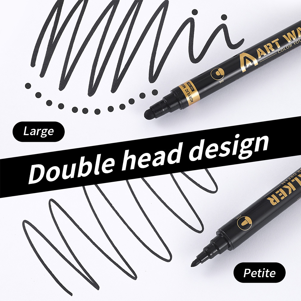 Amazon venta caliente pluma de acrílico de doble cabeza pluma especial de pintura de arte pluma de acrílico conjunto de pluma