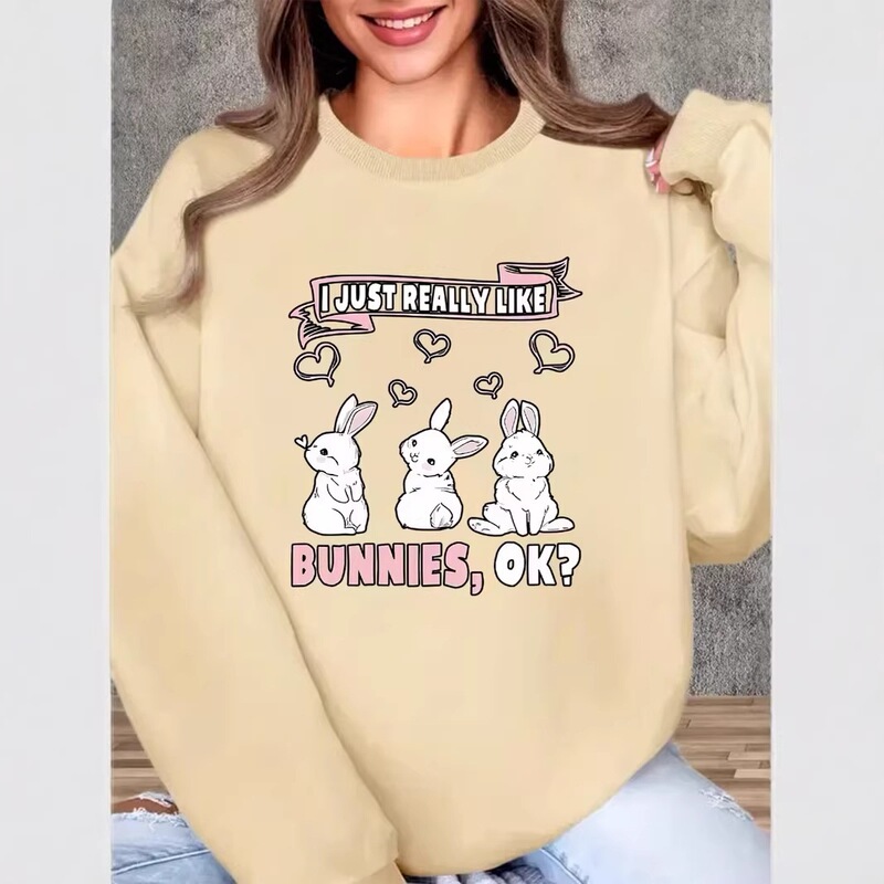 Independent Website Temu Cute Rabbit European and American Style Lazy Style Letter Print Sweatshirt Round Neck Sweatshirt Casual Sweatshirt Independent Website Temu Cute Rabbit European and American Style Lazy Style Letter Print Sweatshirt Round Neck Sweatshirt Casual Sweatshirt