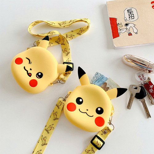 Children's Small Bag Silicone Boys and Girls Crossbody Bag Shoulder Bag Cute Cartoon Pikachu Small Round Purse