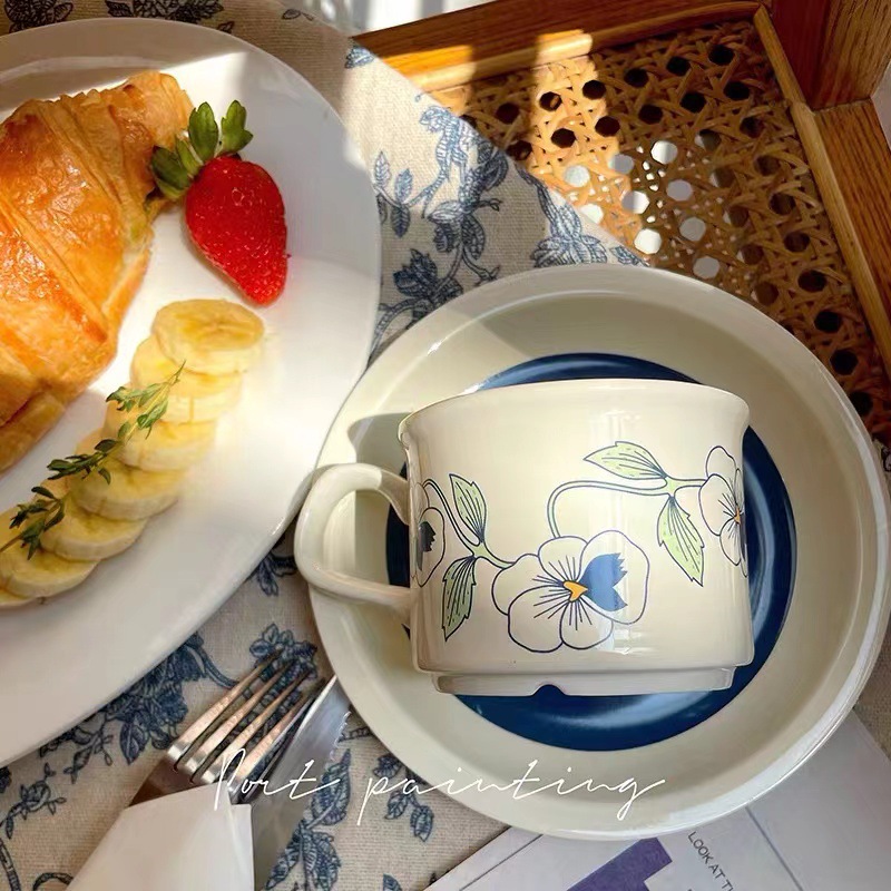芬蘭中古陶瓷杯 高顏值復古咖啡杯碟套裝創意下午茶花茶杯子 帶碟