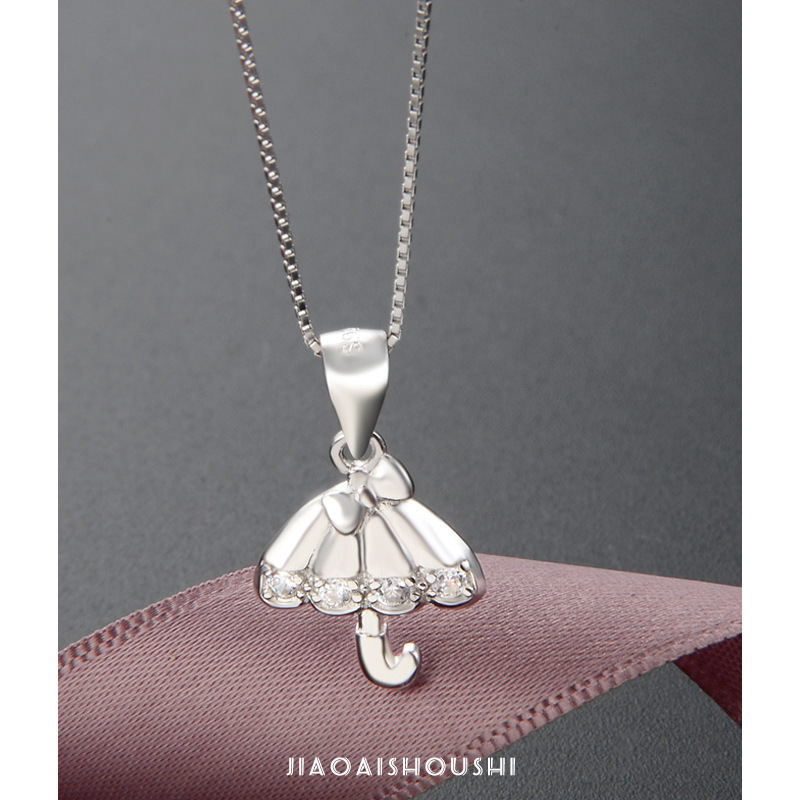 Colgante de paraguas de plata esterlina S925 coreana para mujeres personalidad simple y creativa cadena de clavícula temperamento nicho estilo de diseño collar de moda