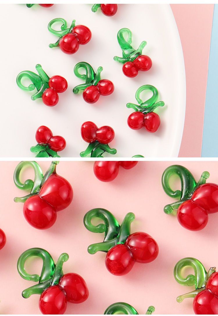 10 Pcs/package Sweet Cherry Glass Pendant Jewelry Accessories display picture 3