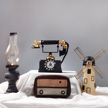 復古工業風電話機擺件老式煤油燈歐式家居咖啡廳裝飾留聲機工藝品