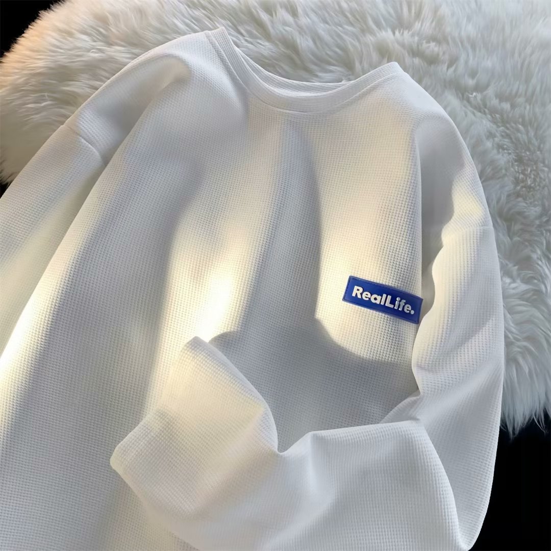 Camiseta de manga larga para hombre primavera y otoño marca de moda pesada waffle cuello redondo camisa de fondo Camiseta con suéter de alta calidad