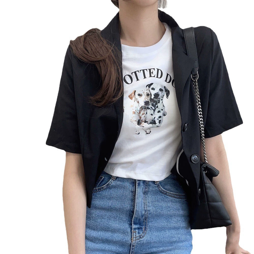 Solid summer short classic suit jacket, Korean style, with short sleeve
